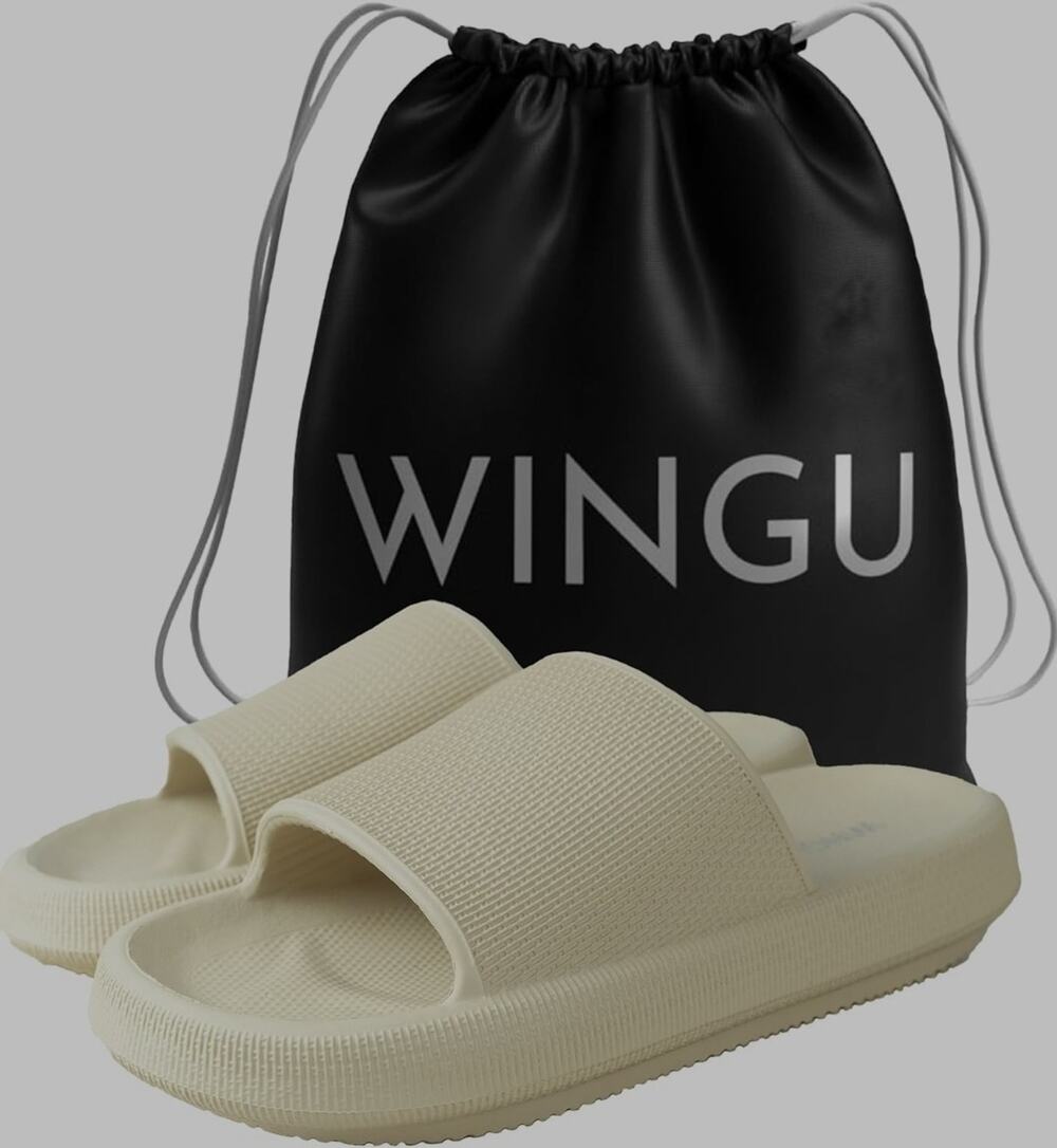 Wingu Khaki Cloud Slides Thick Sole Pillow Slippers Women 10.5-11.5 Men 9-10 Bag